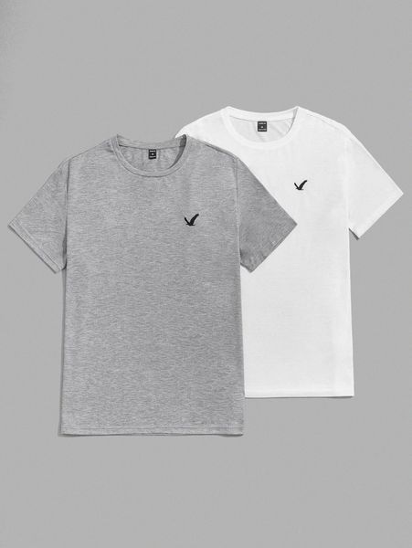 

men 2pcs bird embroidery tee n5ec#, White;black