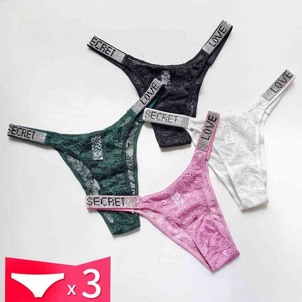 

3pcs low rise ladies briefs black lingerie women underwear rhinestone lace pantie g transparent t back for female tanga, Black;white