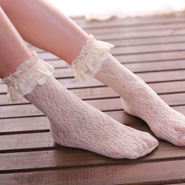 

lolita lace leg pile sweet girl middle tube socks summer thin, Black;white