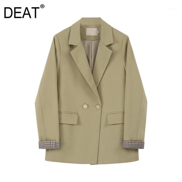 

women's suits & blazers [deat] women double breasted temperament blazer lapel long sleeve loose fit jacket fashion tide spring autumn 2, White;black