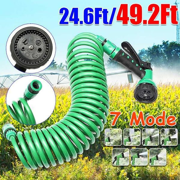 

watering equipments 7.5m flexible coiled spiral garden car washing clean water hose with spray nozzle for household wash