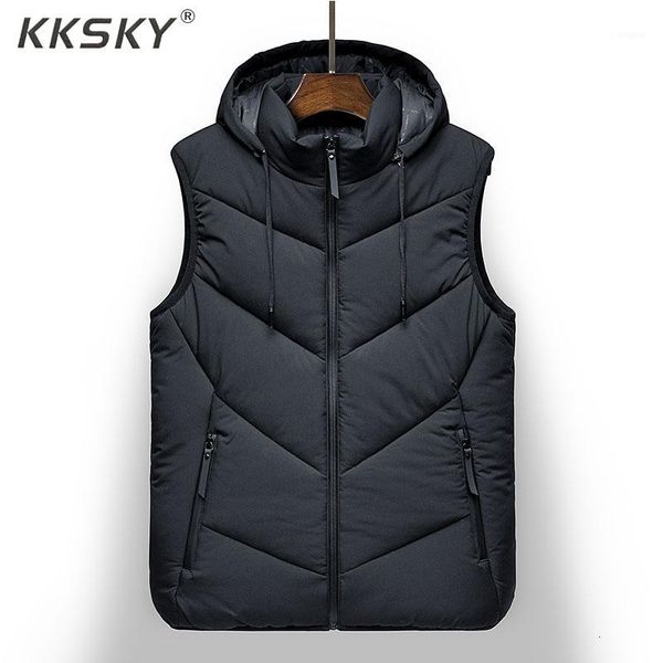 

men's vest warm casual spring and autumn new sleeveless coat cotton vest hooded men's outer jacket jacket m-5xl for male1, Black