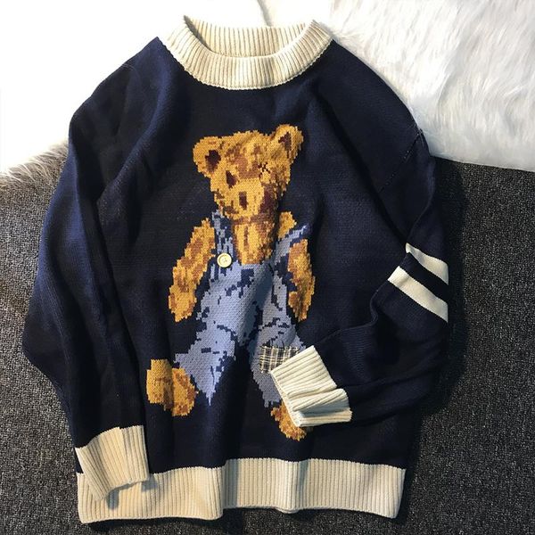 

men's knitted sweater winter 2021 college style pullover korean crew neck, White;black