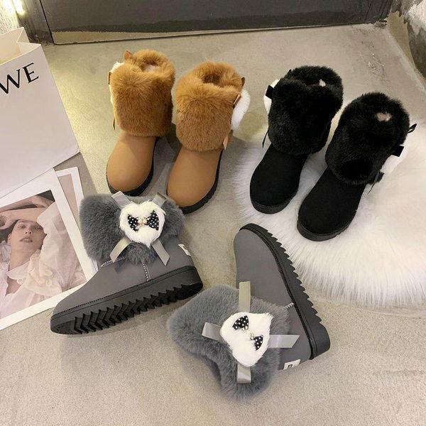 

2020 новая зимняя женская обувь моды замшевые короткие трубки низкого каблука круглая голова плюс бархат сплошной цвет моды снег женские сап, Black