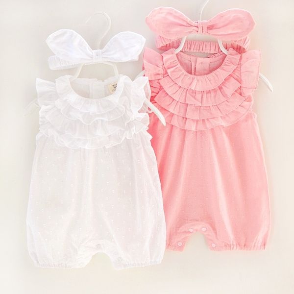 Летние девочка Rompers кружева хлопок комбинезон цветочные детские одежды принцессы малыша ромпер новорожденного детской одежды оголовье 201027