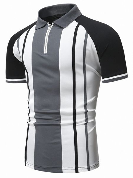 

men striped print quarter zip raglan sleeve polo shirt 38hh#, White;black