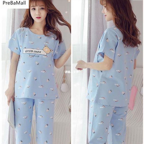 

maternity women clothes 2020 summer breastfeeding pajamas for pregnancy women cotton short sleeve short 2pcs outerfit lj201114, White