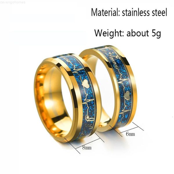 

love heartbeat ecg rings stainless steel paired couple insert carved jewelry gift for women men wedding ring, Silver