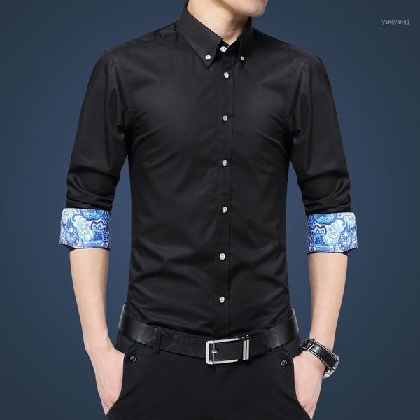 

new korean version of pure color casual men's classic high-end slim shirt large size fat shirt cotton ironing1, White;black