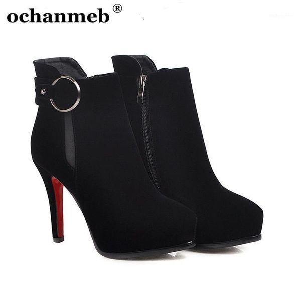 

boots ochanmeb women inner platforms thin high heels ankle woman small size 33 autumn booties biker shoes ladies sapato feminino1, Black