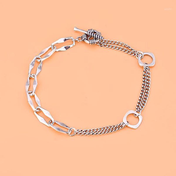 

s925 sterling silver cross chain, horsewhip chain, geometric bracelet, thick bracelet, neutral ins, simple and fashionabl1, Black
