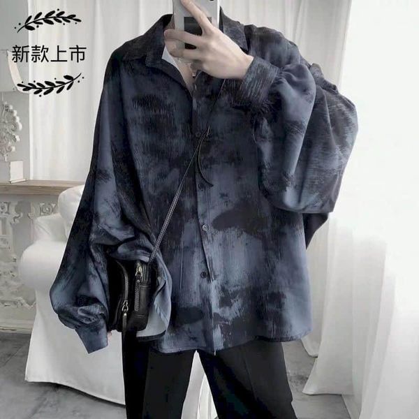 

spring summer beautiful youth shirts men's loose wild personality shirt men and women long-sleeved polyester ice silk shirt, White;black