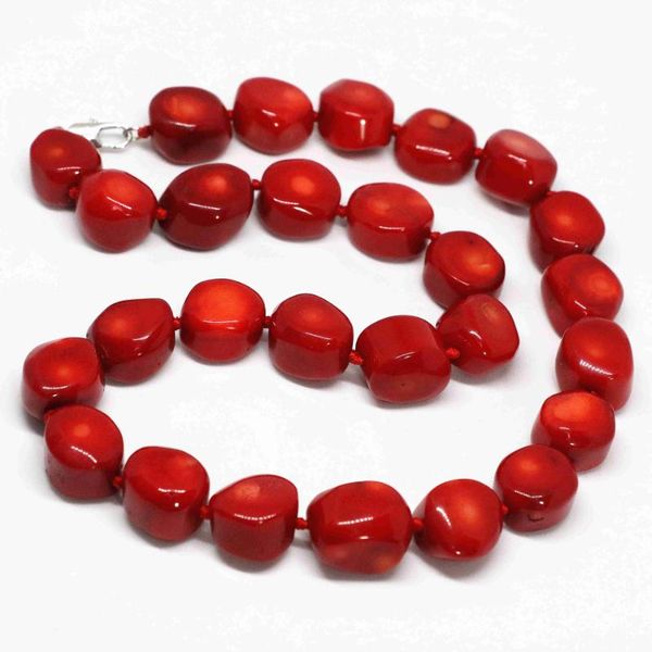 

chains natural red coral lovely stone 10-15mm bohemia irregular beads chain necklace jewelry making 19inch my3369, Silver