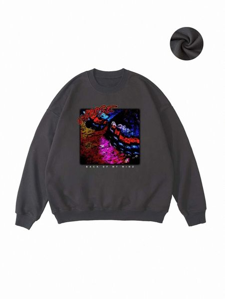 

men slogan & graphic print thermal sweatshirt 41ak#, Black