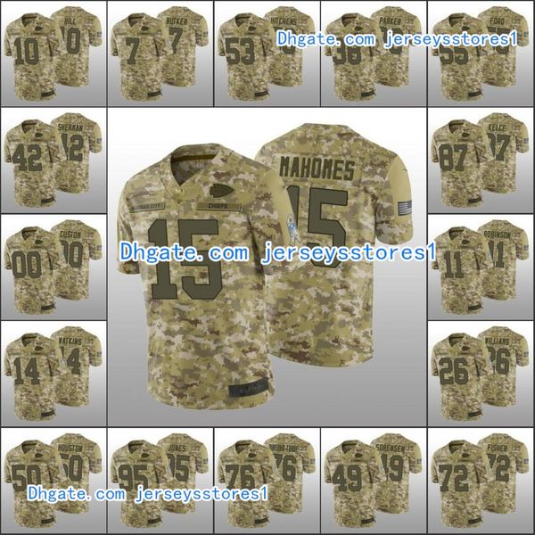 

ncaa kansas city chiefs men #15 patrick mahomes 87 travis kelce custom women youth nfl camo salute to service limited jersey, Black