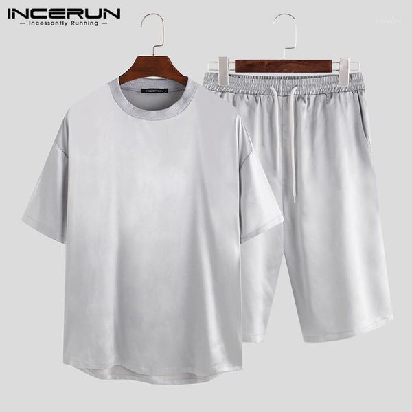 

2020 men casual sets summer solid color loose short sleeve o neck shorts men suits streetwear workout 2 pieces sets incerun1, Gray