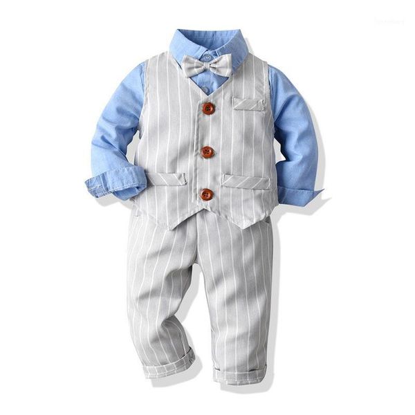 

new spring autumn boy sets children gentleman long-sleeved bow tie shirt + trousers + plaid vest 3 pcs kidsÂ clothes1, White