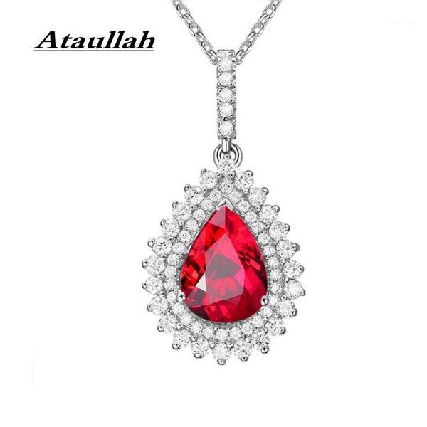 Correntes ataullah Natural Red Ruby Colar Waterdrop Pingente Gemstone Gargantilha Prata 925 Cadeia de Jóias para Mulher Presente NW114