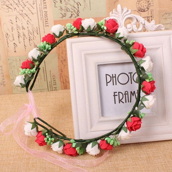

decorative flowers & wreaths 10pcs/lot women headwear rose pe flower with berry hairbands artificial wreath hair accessories for bride weddi