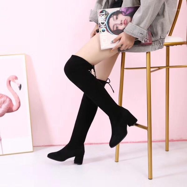 

children of boots autumn winter 2020 black knee high boots thick heel women's net red thin elastic1