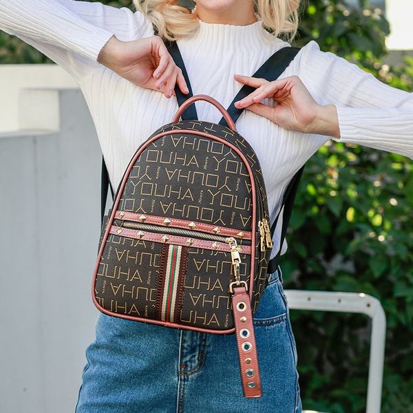 

youha backpack women 2020 new spring shoulder backpackbag backpacksummer korean fashion rivet ins super schoolbag soft leather backpack