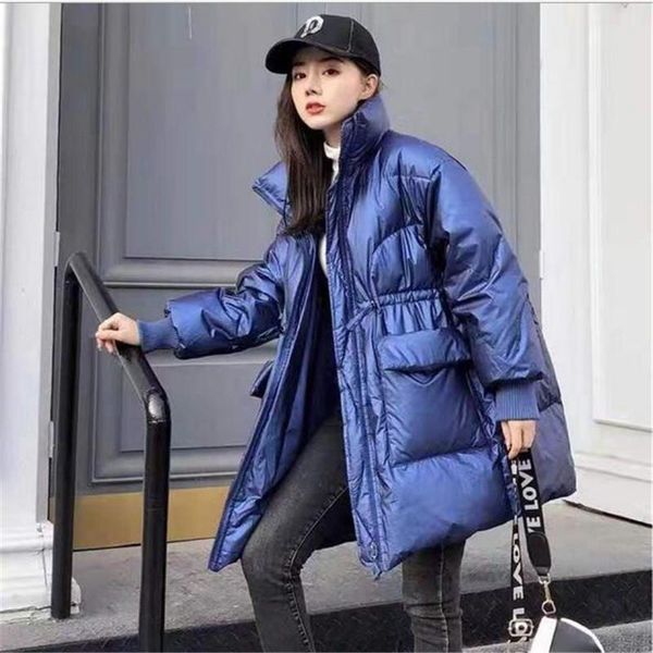 

new white duck down jacket women autumn winter stand collar zipper fashion long down coat thick warm parkas outerwear, Black