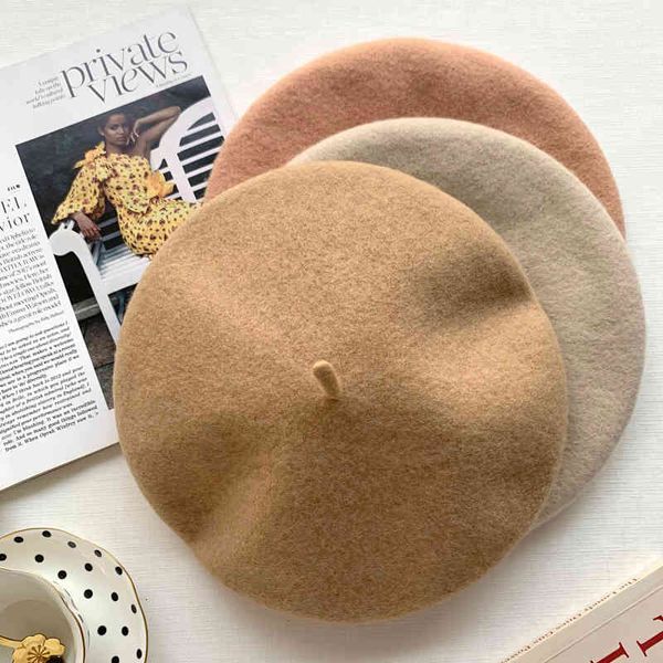 

women autumn winter wool mushroom hat coffee caramel vintage artist cap painter beanie hat sweet color warm, Blue;gray