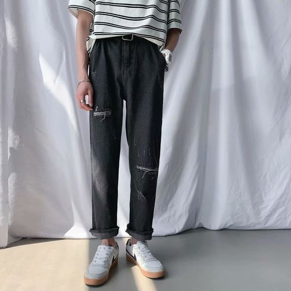 

ins make old jeans with holes cut fringes beggars street fashion brand pants bf style same men and women, Blue