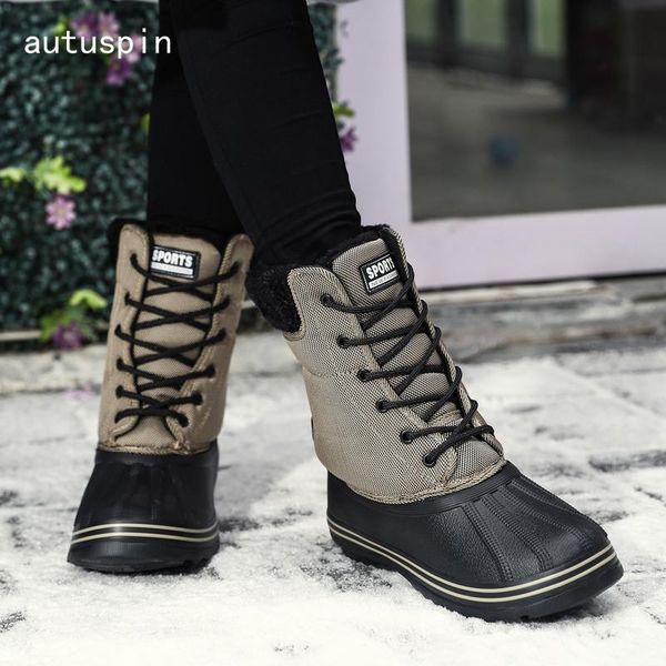

autuspin теплый плюшевые женские сапоги зима снег обувь мода женщины лодыжки загрузки легкий ретро женский обуви классический botas mujer, Black