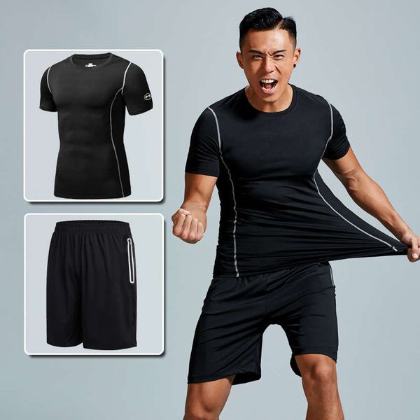

sports suit men's summer basketball new short sleeve fitness shorts running quick drying sportswear, Gray