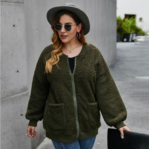 

women's jackets winter thick warm plush jacket women plus size bust 158cm 7xl 8xl 9xl 10xl loose zipper baseball uniform 2 colors, Black;brown