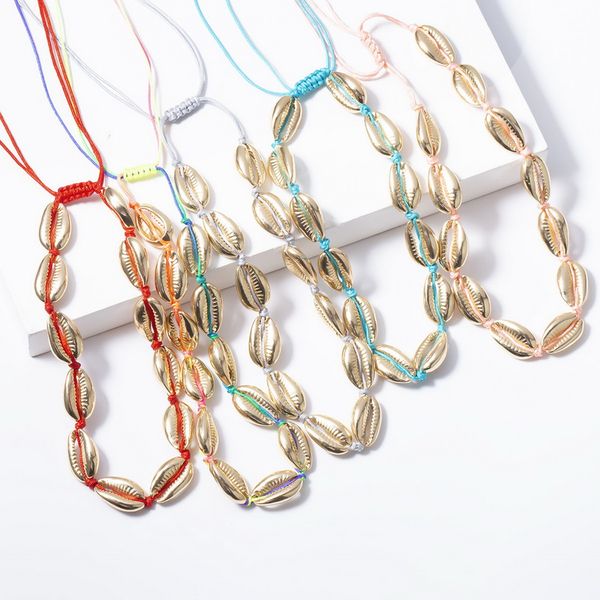 

богемского ручной работы вязаная metal sea shell choker ожерелье женщин творческий моды геометрическая ожерелье ювелирных изделий kolye, Golden;silver