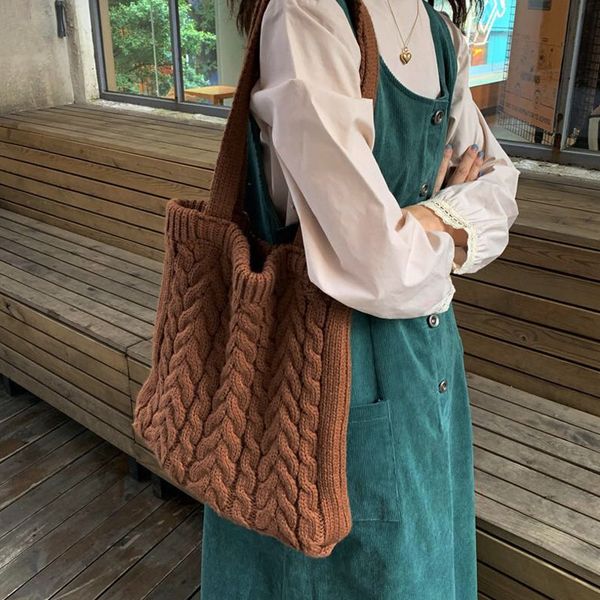 

hbp version of the essays wool tote bag autumn and winter retro knitted handbag simple casual shoulder handbag