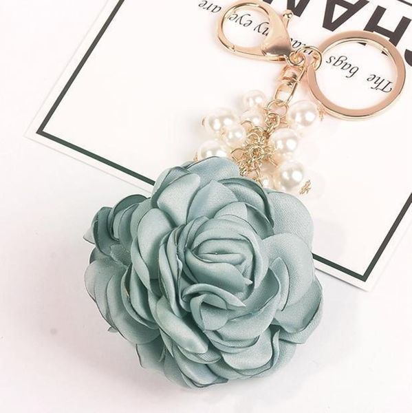 

new rose shape cloth flower ball keychain key ring for women bag pearl car pendant jewelry gifts trinket key chain eh400 h qylmeq