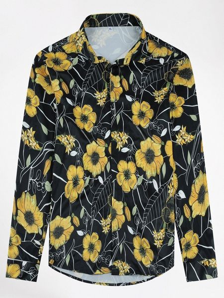 

cloudstyle men floral print high low hem shirt d5ay#, White;black