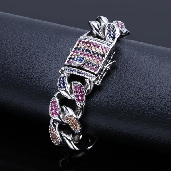 

custom hip hop micro pave zircon color zircon bracelet miami cuba chain ice out men's personality rainbow bracelet wmtlrm, Black