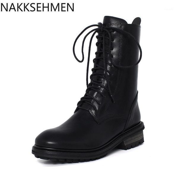 

2020 new style for autumn and winter handsome boots dark wind lace platform boots tube shou jiao locomotive1, Black