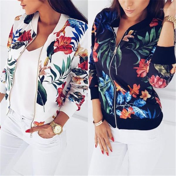 

fashion women coat fashion ladies retro floral zipper up jacket casual coat autumn outwear women clothes two color four size1, Black