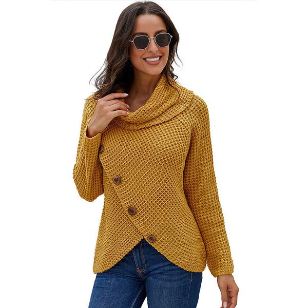 

women fashion sweaters button turtleneck warm irregular autumn winter clothes woman casual ladies pullovers clothing 2020 slim lj201113, White;black