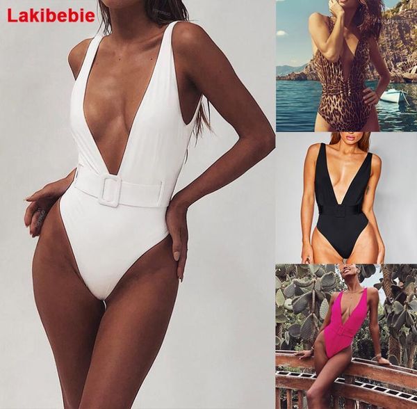 

leopard v neck swimwear 2019 women belt bodysuit one-piece swimsuit push up padded monokini bathing suit backless beachwear1, White;black
