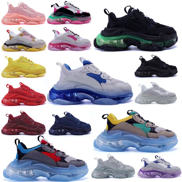 

paris crystal bottom 17fw triple s clear sole dad sports shoes platform triple s sneakers men women vintage kanye old grandpa trainers 08, Black