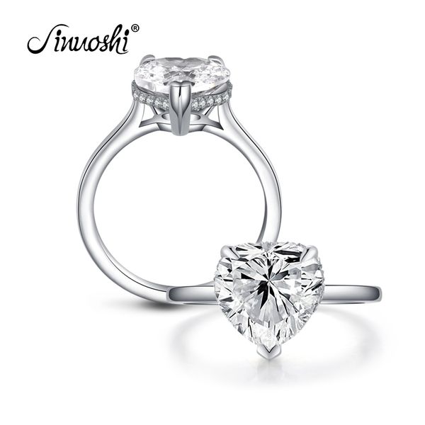 AINOUSHI Luxury 925 Sterling Silver Rings 4 Carats Heart Engagement Wedding Halo Anelli anillos plata 925 para mujer squillare Y200106