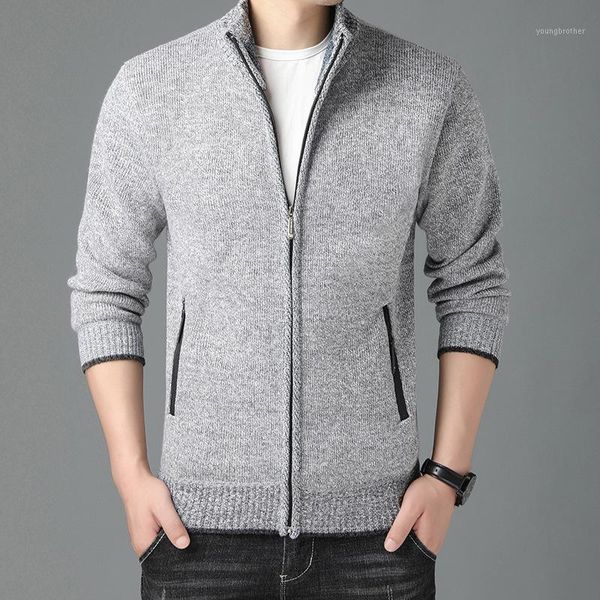 

men's sweaters #1385 autumn winter knitted sweatercoat men stand collar casual cardigan swetaer zipper slim sweater for knitwear coat1, White;black