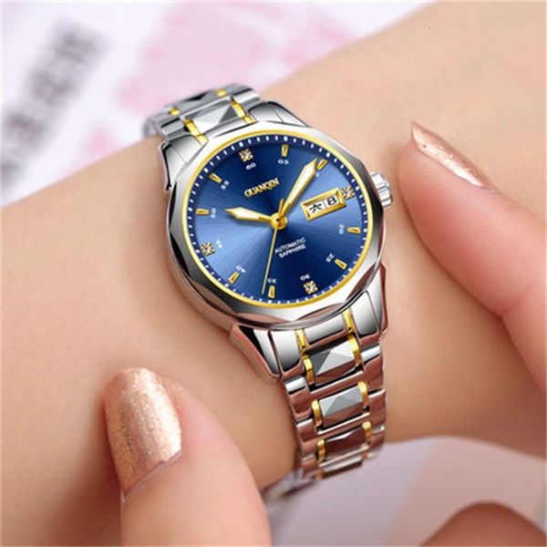 

mechanical swiss waterproof hollow watch automatic women's fashion new diamond inlaid luminous tungsten steel women's watch, Slivery;brown