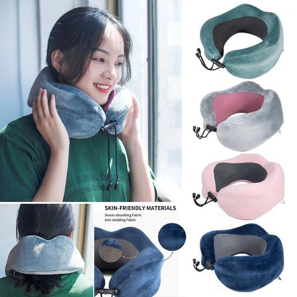 

memory foam u shaped neck pillows soft slow rebound space travel pillow neck cervical healthcare airplane travel headrest^1