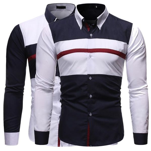 

men's creative brand new personalized fashion business casual long sleeve stitching shirt men shirt long sleeve mens, White;black