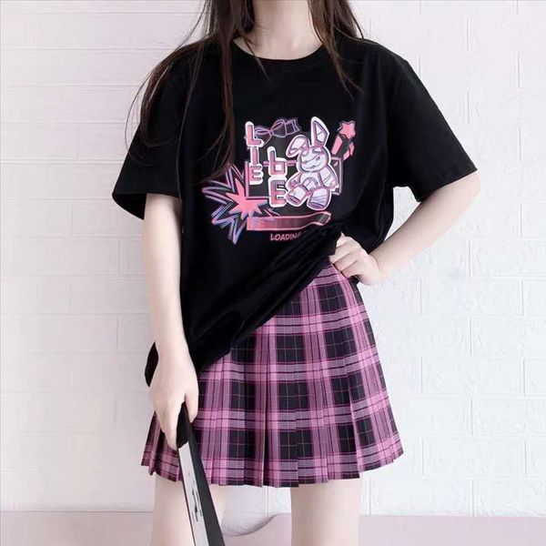 

aesthetic camisas mujer harajuku t shirt kawaii cute bunny print black summer korean pop streetwear women chic casual tees, White