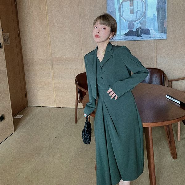 

осень 2020 новая корейская версия 88065 женщин малого фраке костюм костюм пальто с талией и тонкое телом пояса платьем две штуки fsxhp, Gray