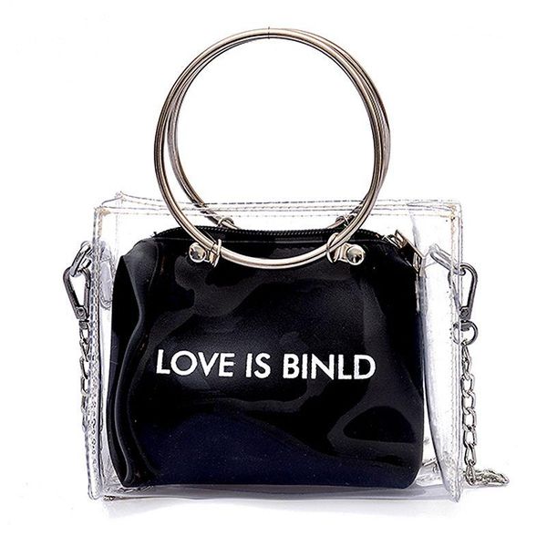 

new-fashion women bag set transparent shoulder bag+clutch for teenage girls fashion jelly crossbody bag circle handle tote