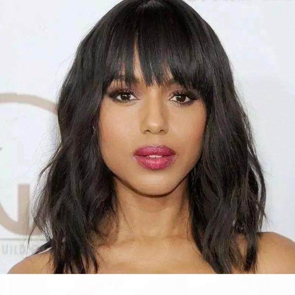 

lace front wavy wig short with bangs brazilian virgin glueless body wave human hair lace front wigs bob for african american women, Black;brown